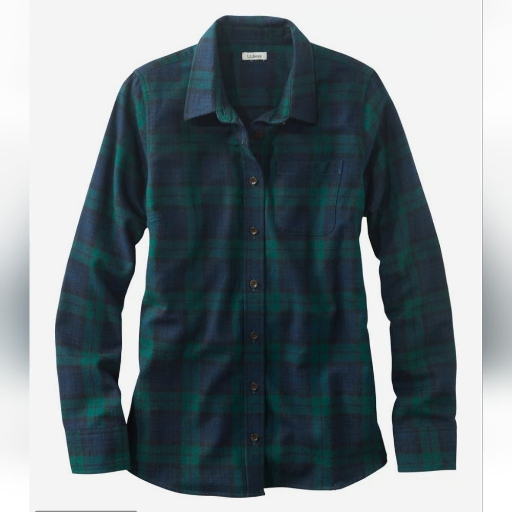 L.L. Bean Women's Scotch Plaid Flannel Shirt, Tunic Black Watch Size Medium